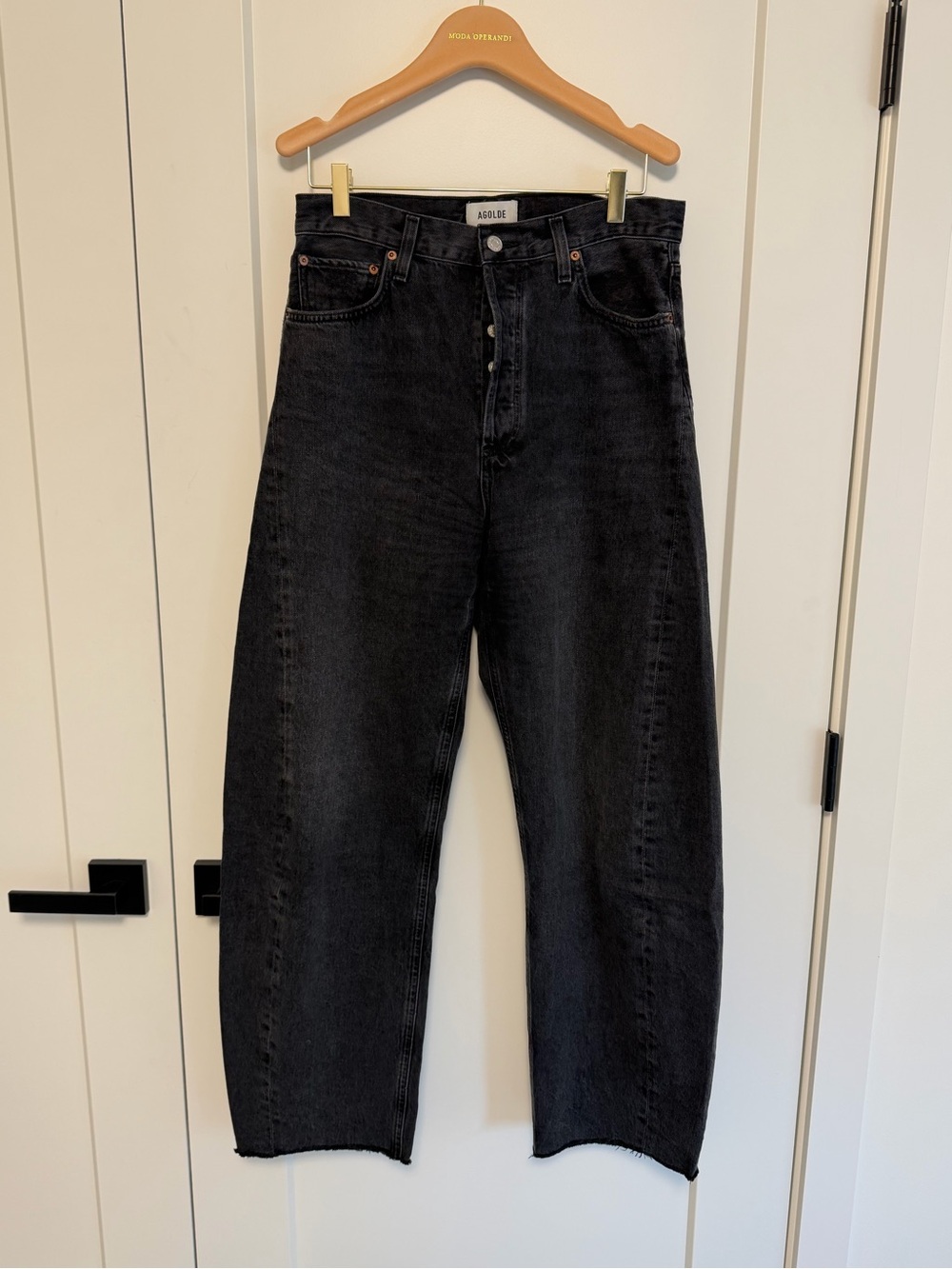 AGOLDE Luna High Rise Pieced Barrel Jeans Black Size 28